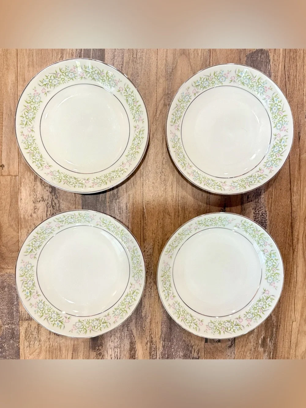 4 Taihei Springtime Vintage Fruit Dessert Bowl Silver Platinum Japan Flower Bone